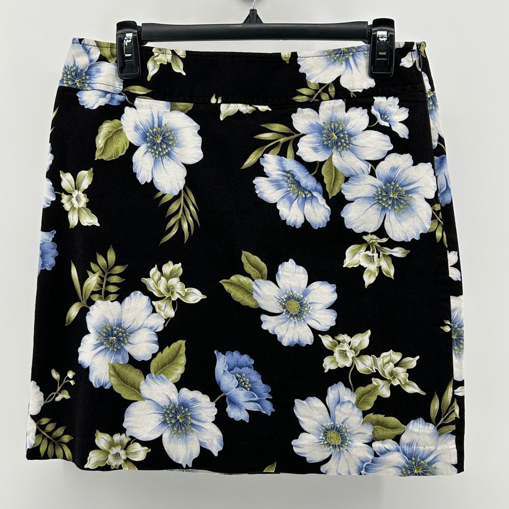 Rafaella Black Blue Floral Cotton Stretch Mini Skirt 10 Casual Resortwear Y2K